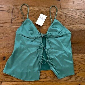 ZARA Sage green silk blouse